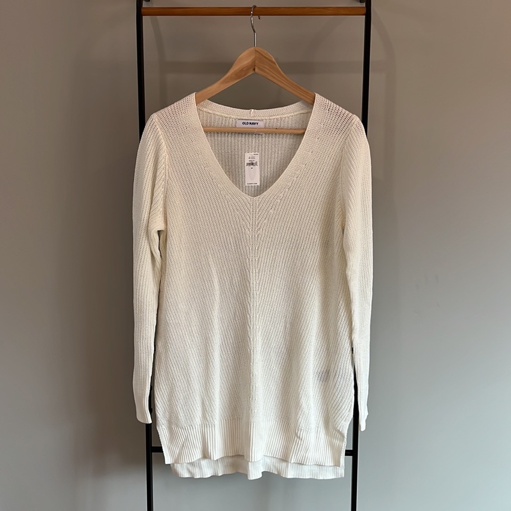 NWT Old Navy White Tunic Length Sweater, Size M, Cream/White
